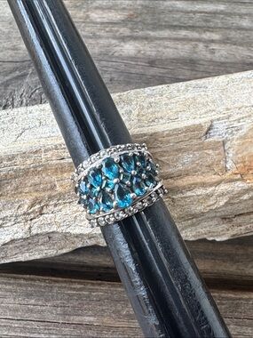 Sterling Silver Ring with Sapphires and CZs